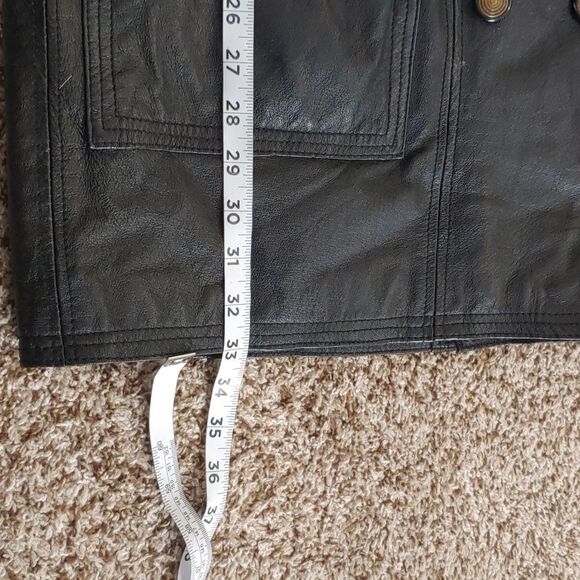 VTG Winlit Black Leather Jacket Unisex Hooded Trench Coat Size M - Picture 6 of 7